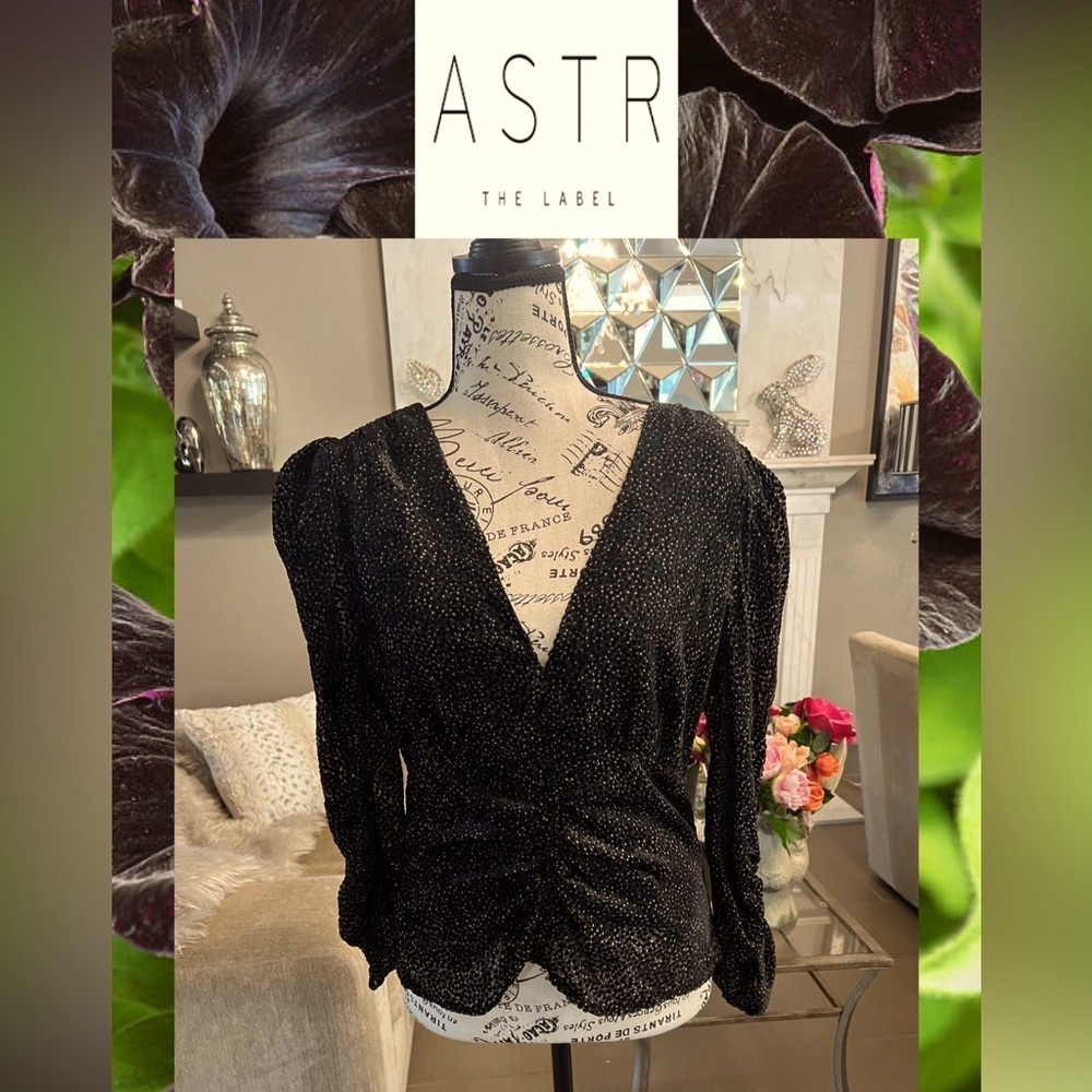 Astr Black Glitter Wrap Top